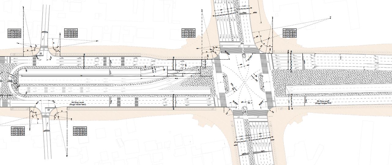 Intersection plan with details between the ring road and the access road from Durres