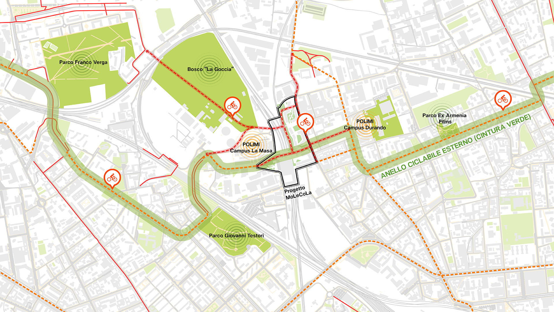 MoLeCoLa area and planned cycling network