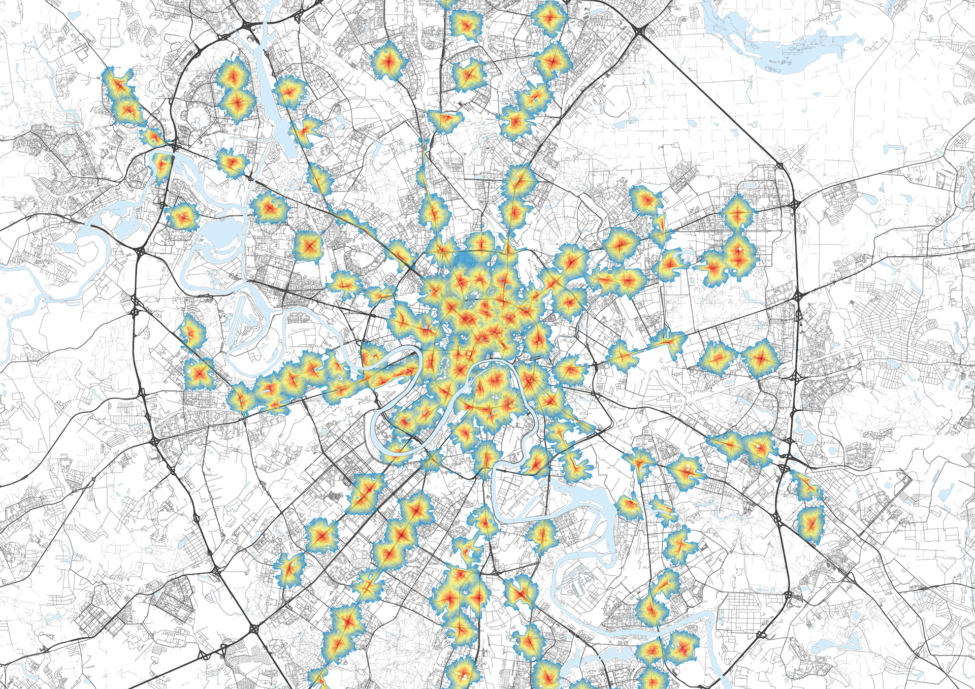 Pedestrian isochrone accessibility to metro stations