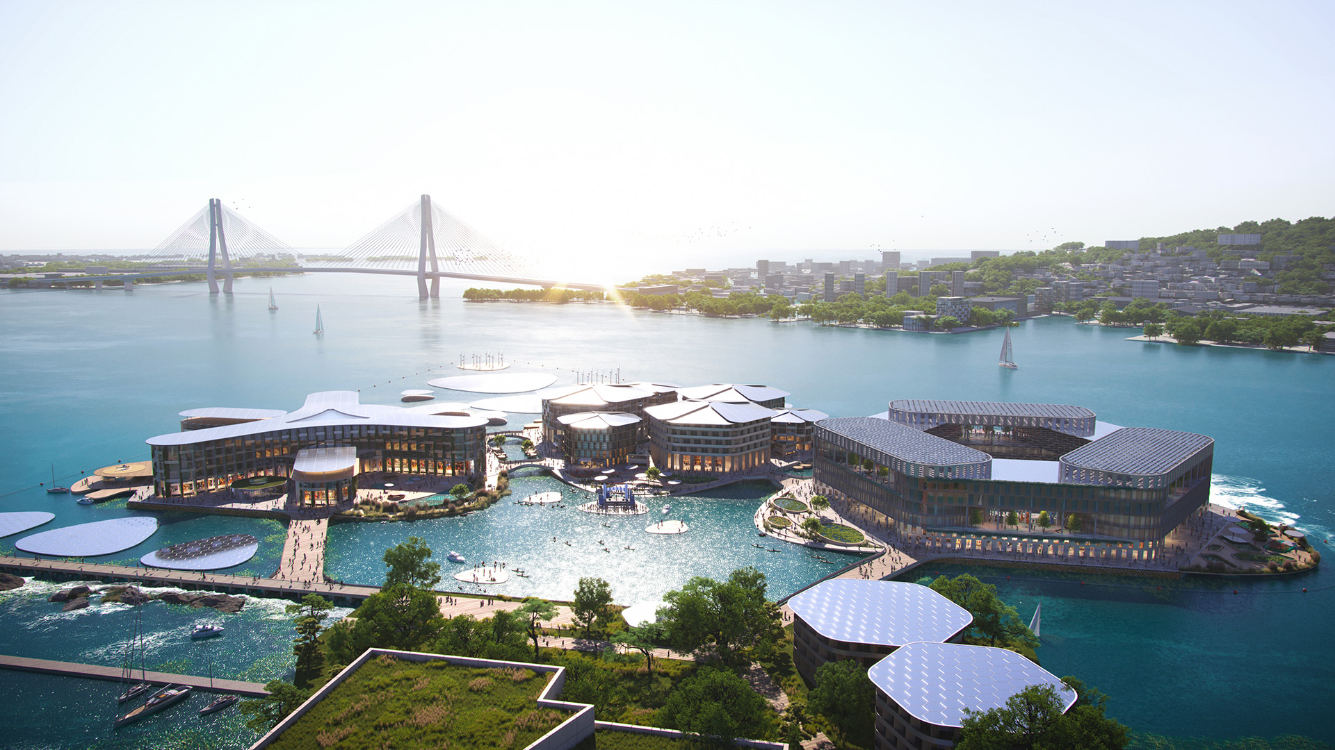 OCEANIX Busan is the world’s first prototype of a resilient and sustainable floating community © OCEANIX/BIG-Bjarke Ingels Group
